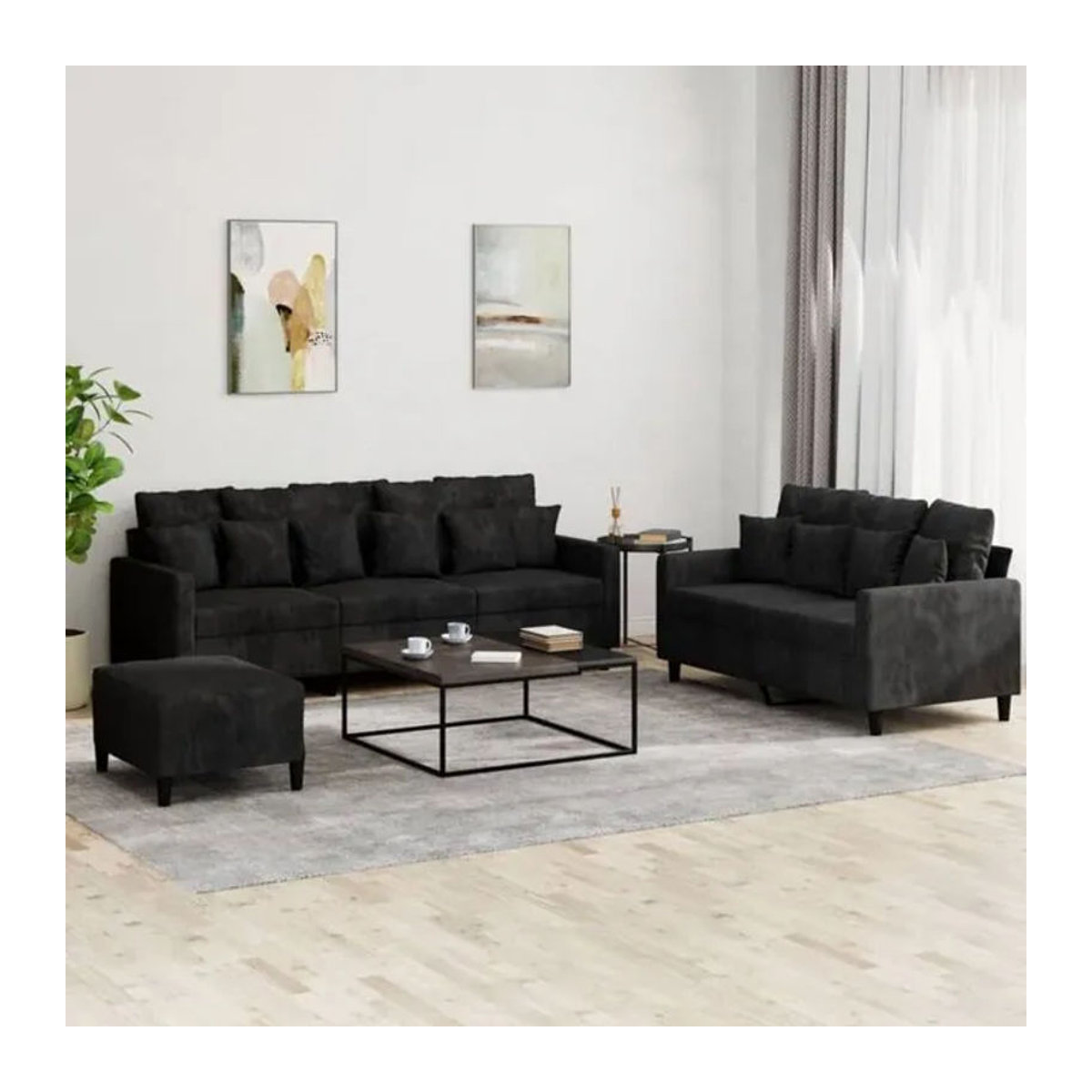 3-tlg. moderne Sofagarnitur mit Kissen aus Samt in Schwarz von vidaXL - Bild 1