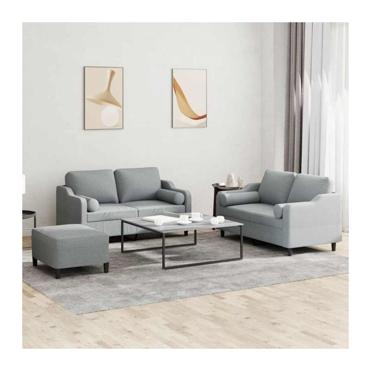 3-tlg. moderne Sofagarnitur mit Kissen aus Stoff in Grau von vidaXL - Bild 1