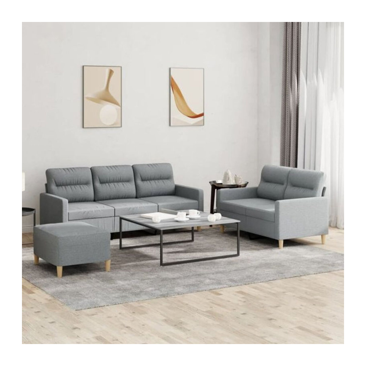 3-tlg. moderne Sofagarnitur mit Kissen aus Stoff in Grau von VIDAXL - Bild 1