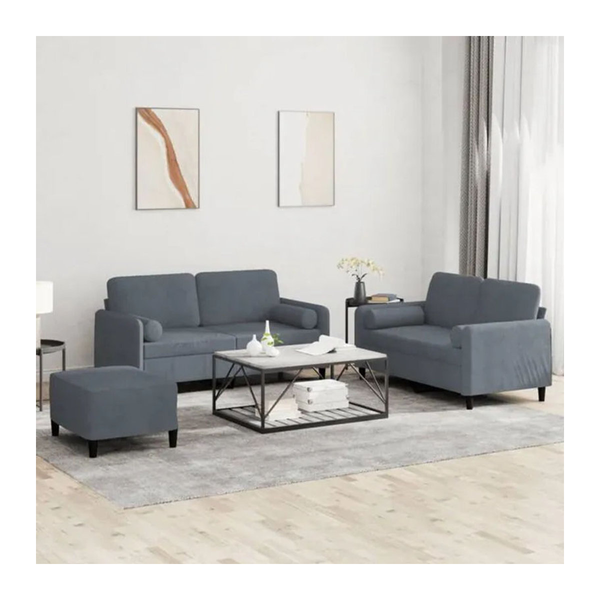3-tlg. moderne Sofagarnitur mit Kissen in Anthrazit von vidaXL - Bild 1