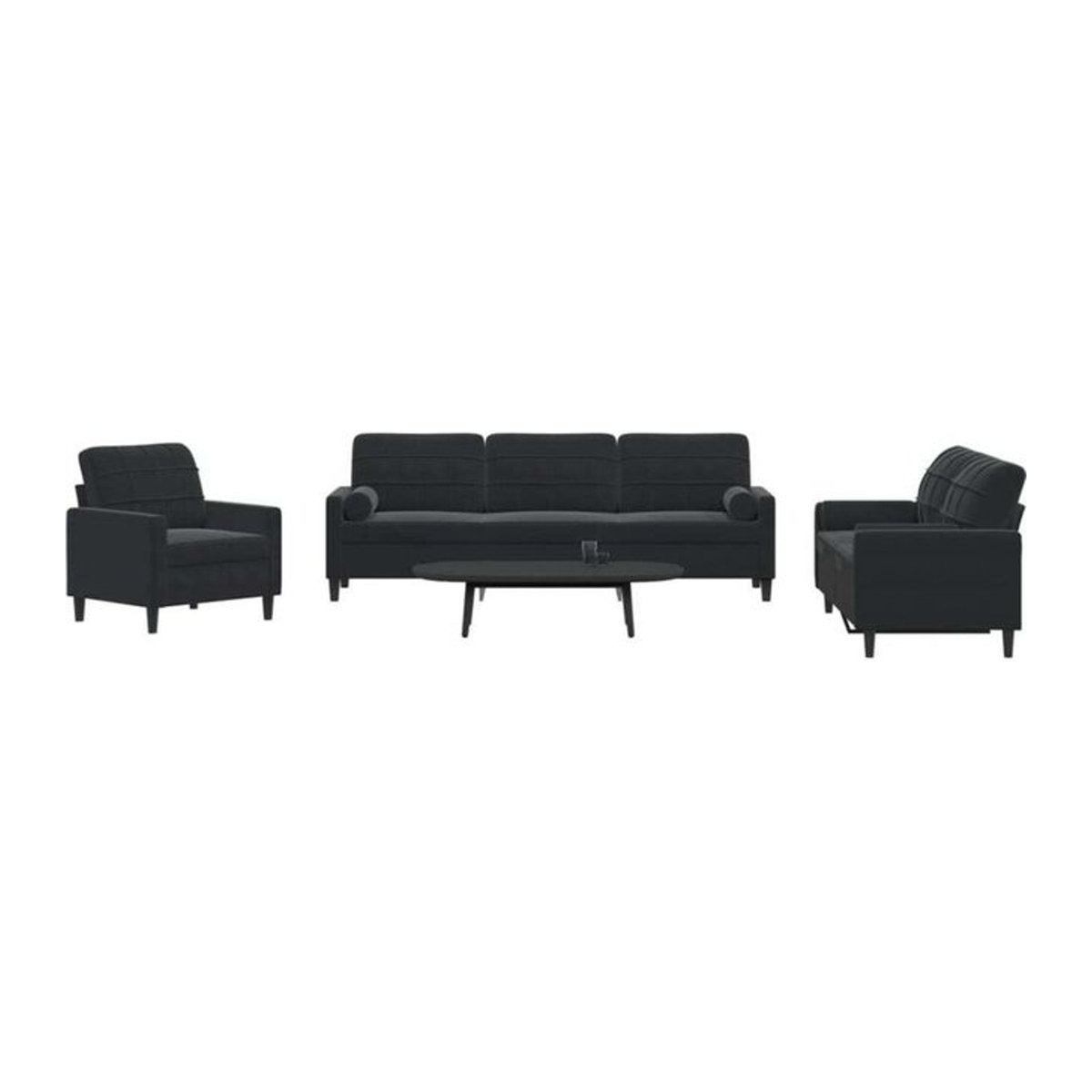 3-tlg. moderne Sofagarnitur mit Kissen und Nackenrollen aus Samt in Schwarz von vidaxl - Bild 1