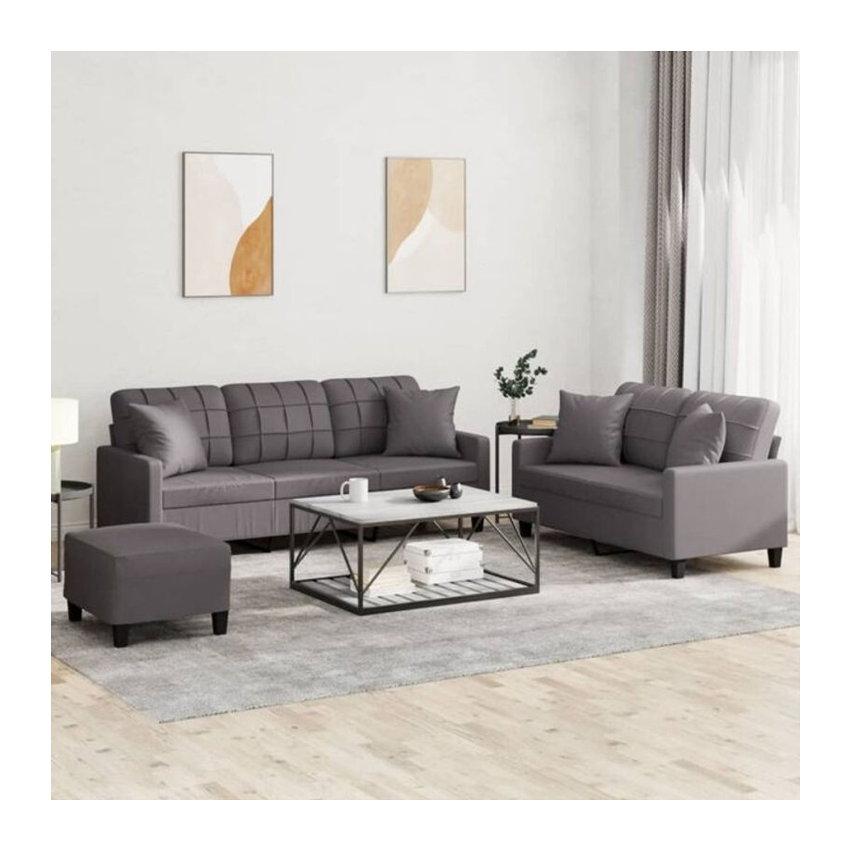 3-tlg. moderne Sofagarnitur mit Kissen von vidaXL in Grau aus Kunstleder - Bild 1