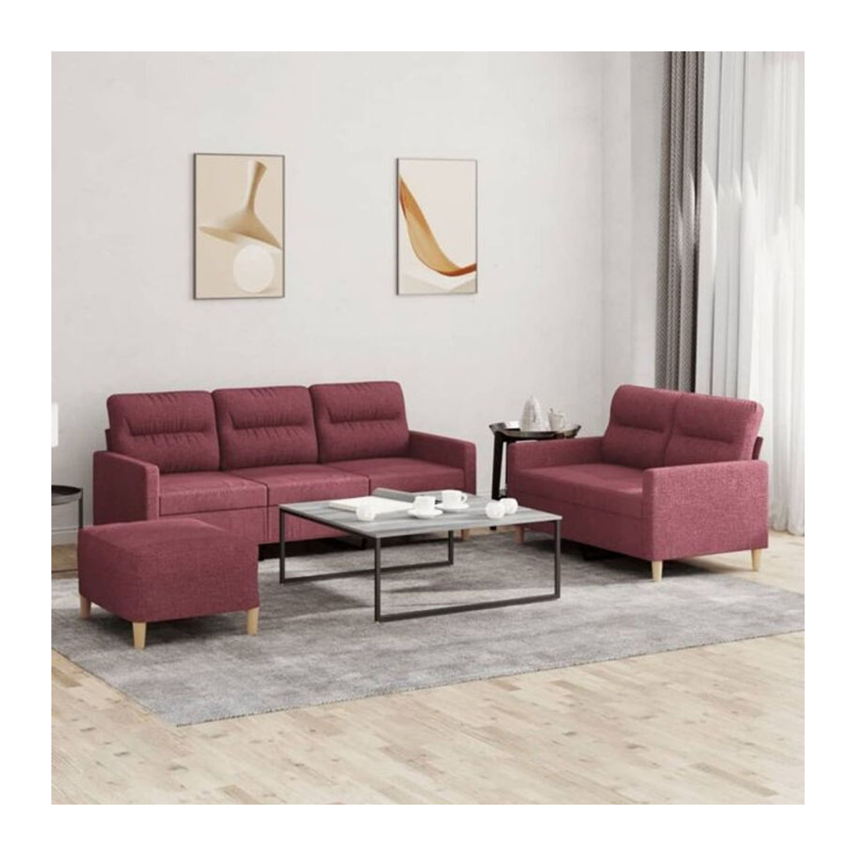 3-tlg. Schlafsofa-Garnitur vidaxl in Rot aus Stoff mit Metallgestell und Kissen im modernen Design - Bild 1
