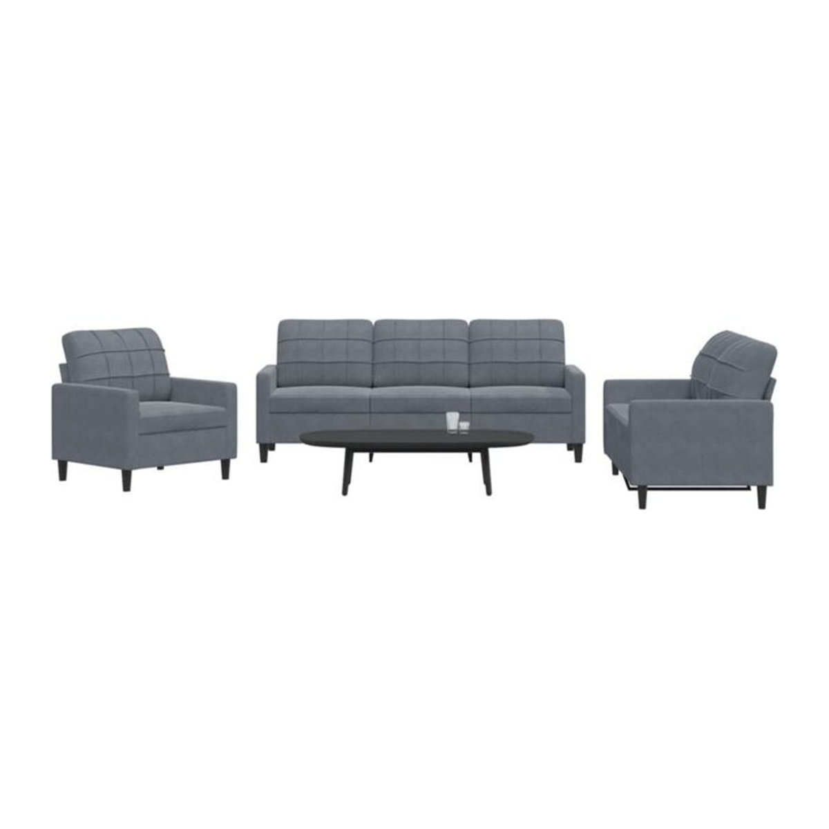 3-tlg. Sofagarnitur aus Samt mit Kissen in Anthrazit von vidaXL im modernen Design - Bild 1