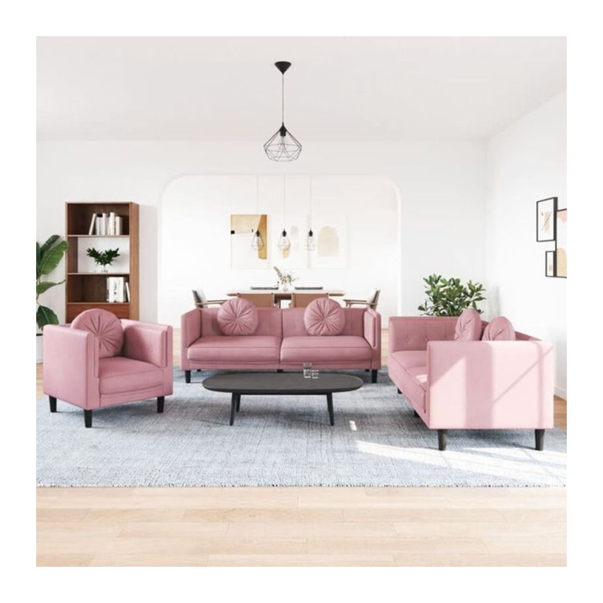 3-tlg. Sofagarnitur aus Samt und Holz in Rosa von Vidaxl mit Kissen im modernen Design - Bild 1
