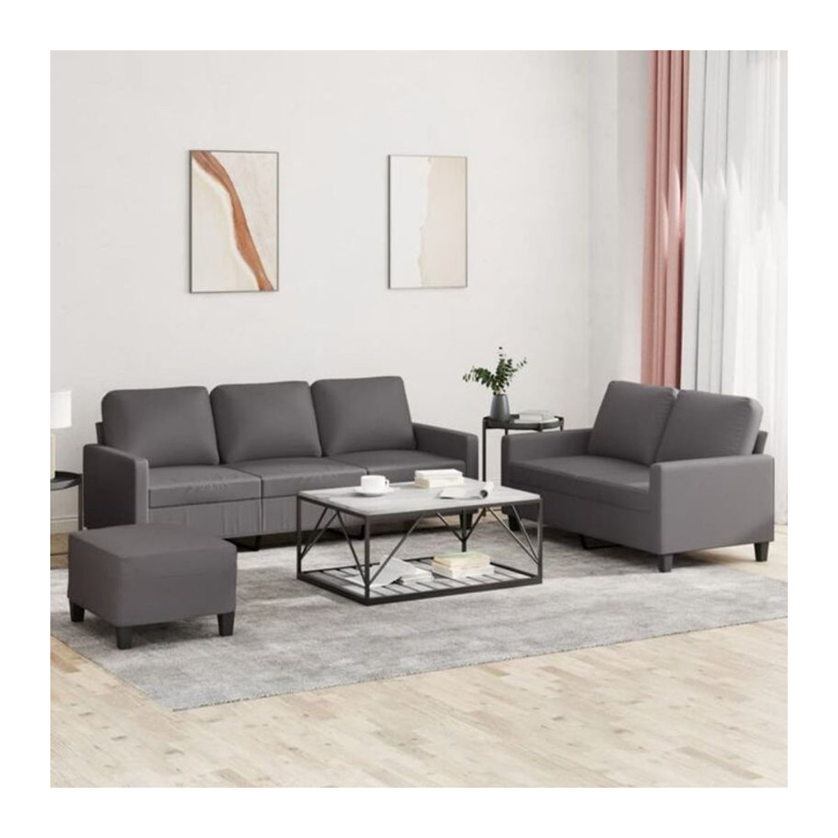 3-tlg. Sofagarnitur in Grau von vidaxl mit Kissen aus Kunstleder und Polyester im modernen Design - Bild 1