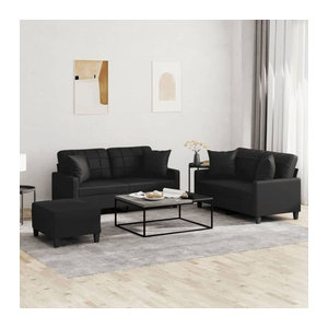 3-tlg. Sofagarnitur in Schwarz aus Kunstleder mit Kissen von vidaxl