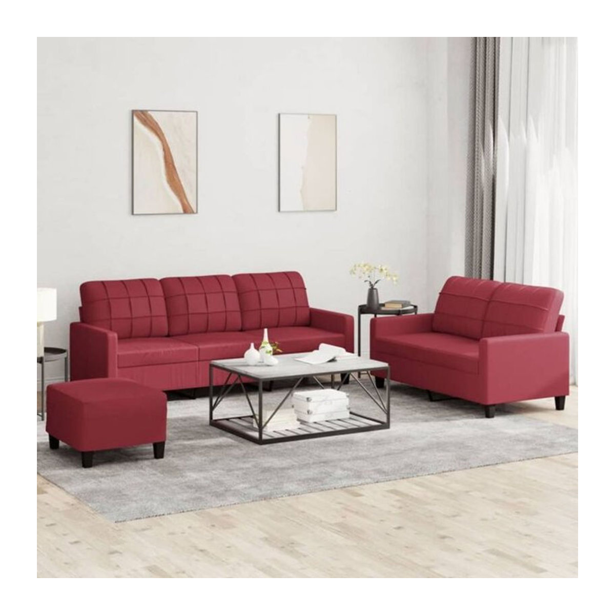 3-tlg. Sofagarnitur mit Kissen in Rot von vidaxl aus Kunstleder im modernen Design - Bild 1
