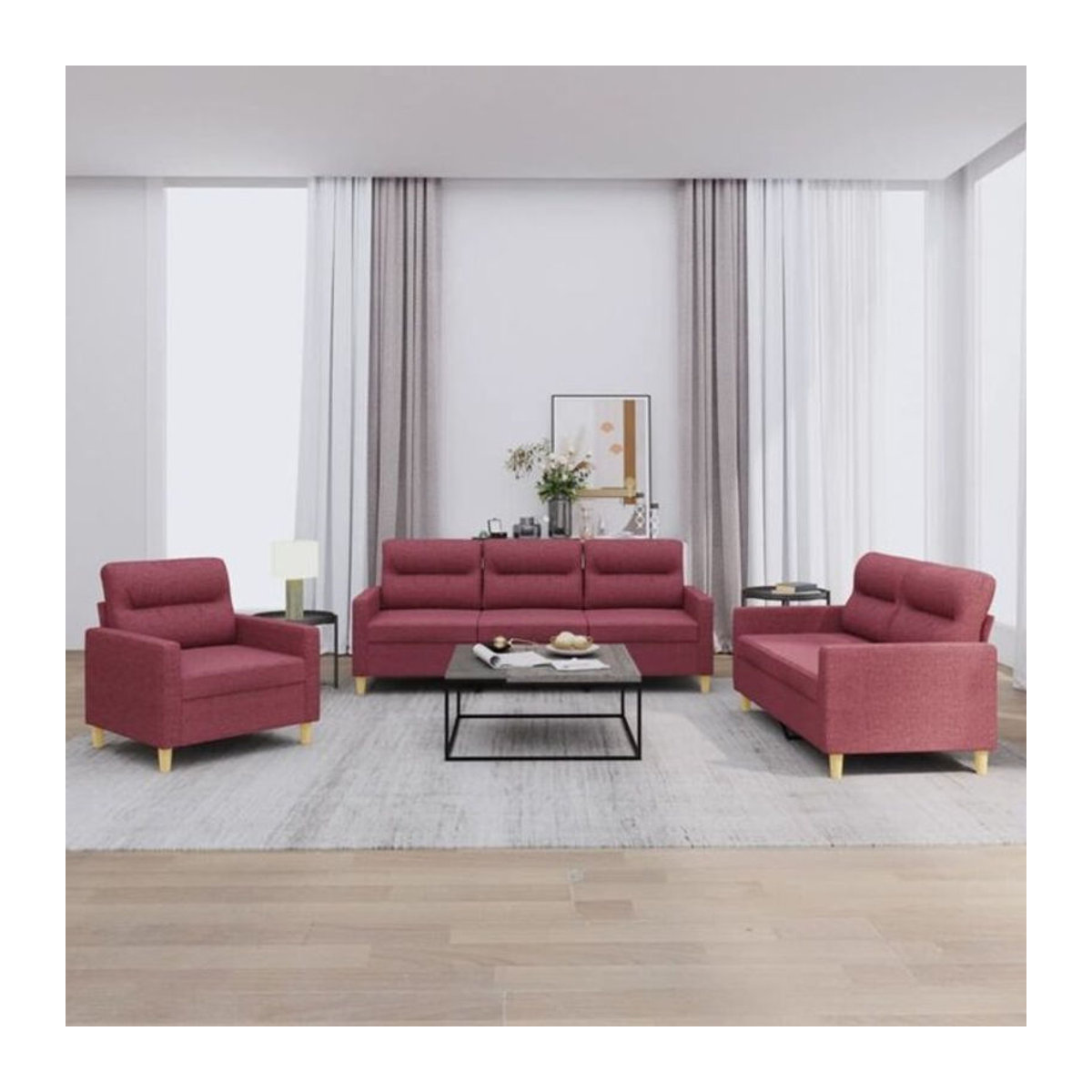 3-tlg. Sofagarnitur mit Kissen von vidaxl in Rot aus Stoff und Metall im modernen Design - Bild 1