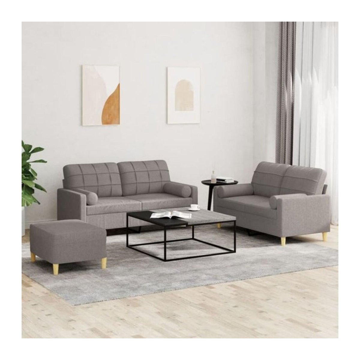 3-tlg. Sofagarnitur Modern aus Stoff in Taupe Meliert mit Metallgestell von vidaxl - Bild 1