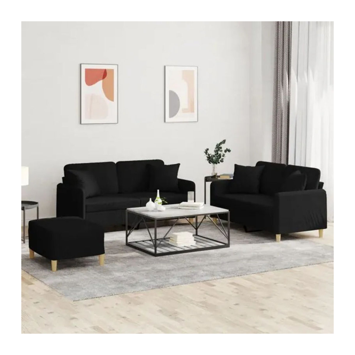 3-tlg. Sofagarnitur Modern in Schwarz aus Stoff und Metall von vidaxl inklusive Kissen - Bild 1