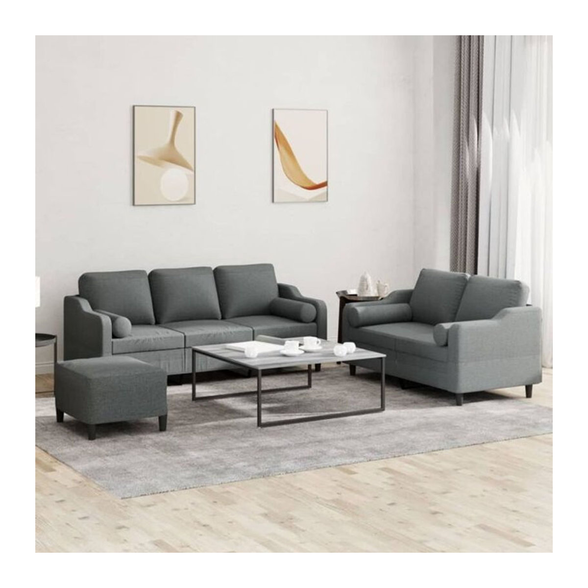3-tlg. Sofagarnitur Vidaxl in Anthrazit aus Stoff mit Kissen im modernen Design - Bild 1