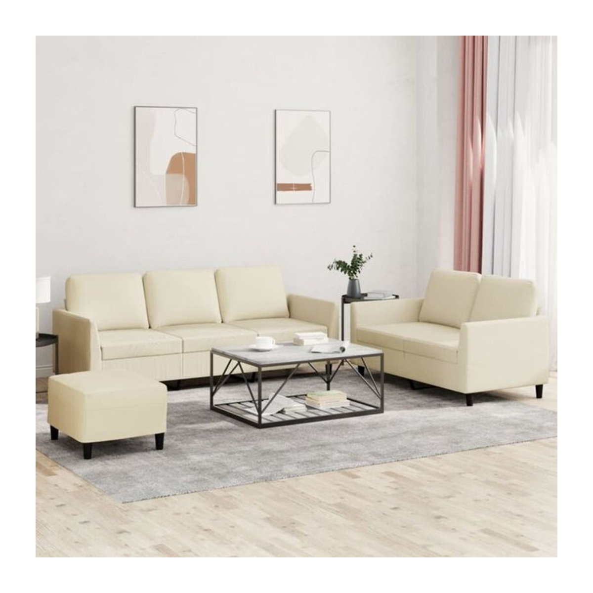 3-tlg. Sofagarnitur vidaxl in Beige aus Kunstleder mit Metallgestell und Kissen im modernen Design - Bild 1
