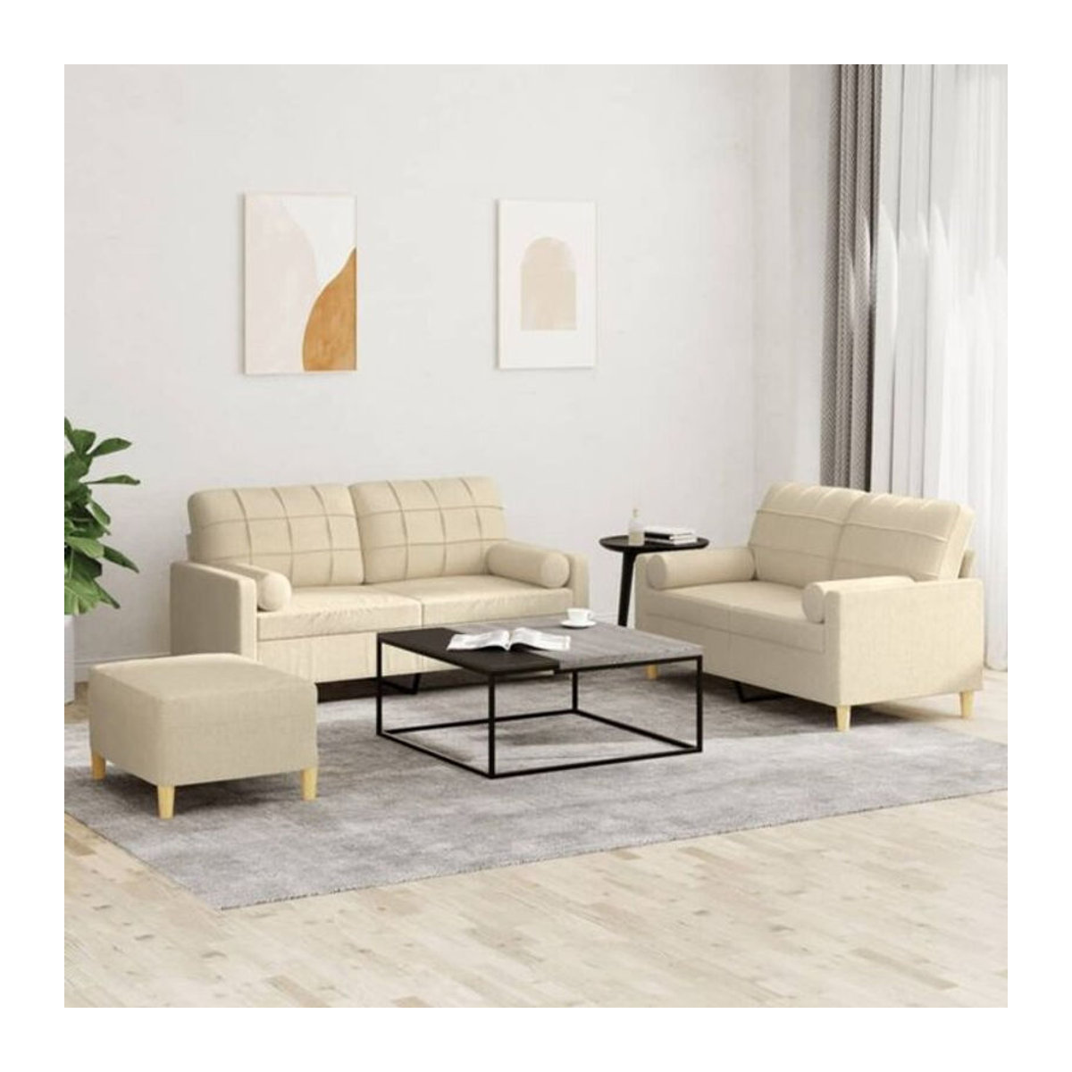 3-tlg. Sofagarnitur vidaxl in Beige aus Stoff und Polyester mit Metallgestell - Bild 1