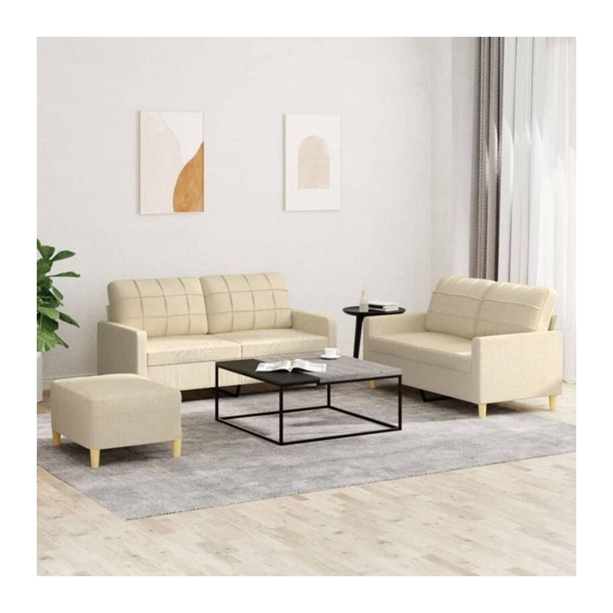 3-tlg. Sofagarnitur vidaXL in Beige aus Stoff und Polyester mit Metallgestell - Bild 1