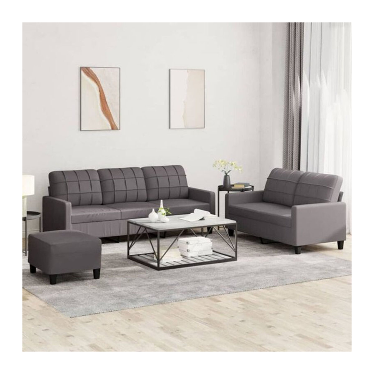3-tlg. Sofagarnitur vidaXL in Grau aus Kunstleder mit Kissen im modernen Design - Bild 1