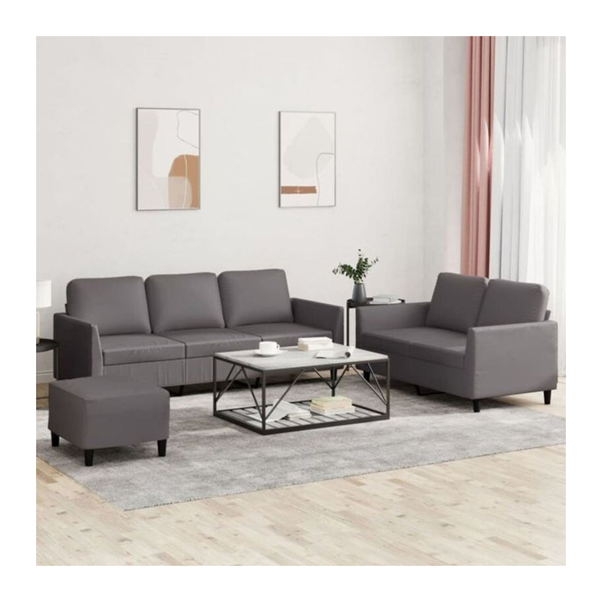 3-tlg. Sofagarnitur vidaXL in Grau aus Kunstleder mit Kissen im modernen Design - Bild 1