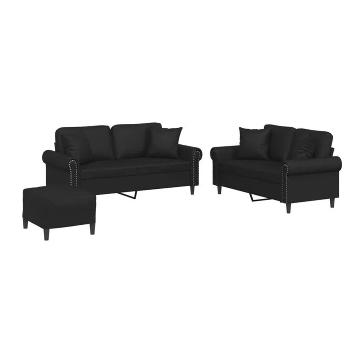 3-tlg. Sofagarnitur vidaXL in Schwarz aus Kunstleder mit Metallgestell und Kissen - Bild 1