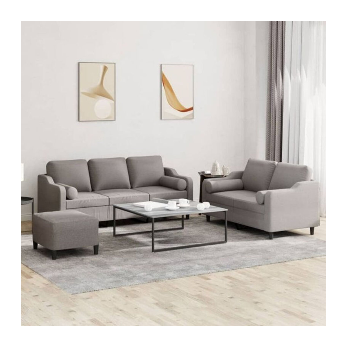 3-tlg. Sofagarnitur vidaxl in Taupe Meliert aus Stoff mit Kissen und Metallgestell - Bild 1