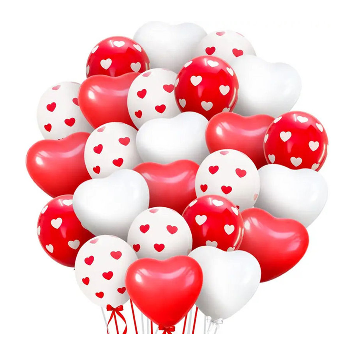 30 herzförmige Latexballons in Rot und Weiß für Valentinstag, Hochzeit und Geburtstag - Bild 1