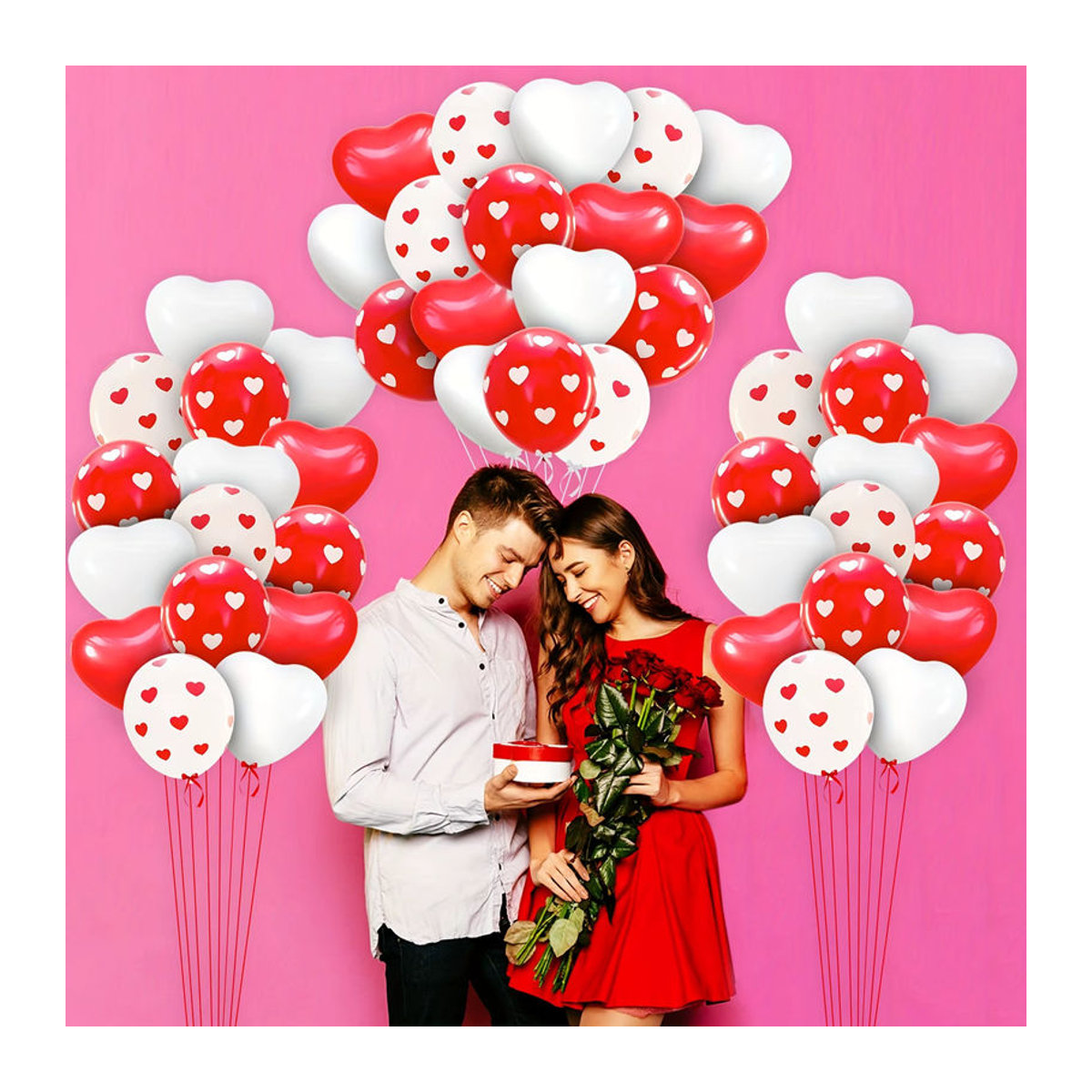 30 herzförmige Latexballons in Rot und Weiß für Valentinstag, Hochzeit und Geburtstag - Bild 3