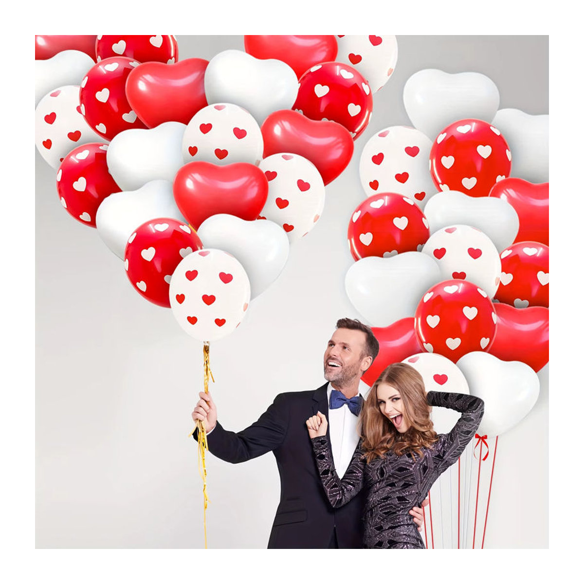 30 herzförmige Latexballons in Rot und Weiß für Valentinstag, Hochzeit und Geburtstag - Bild 4