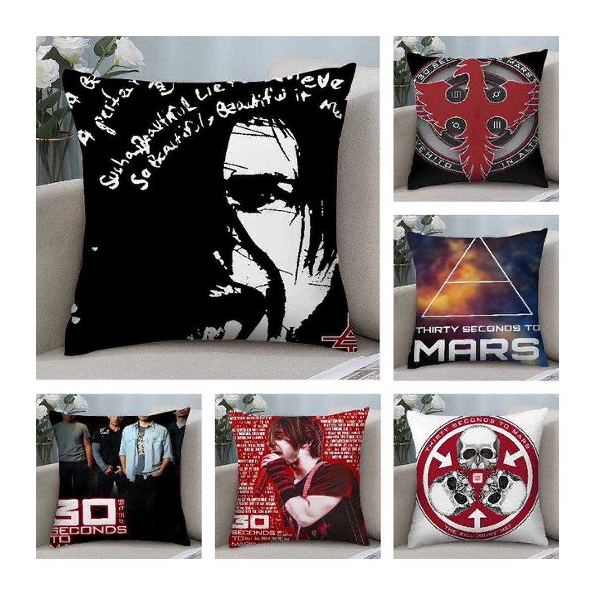 30 Seconds To Mars Kissenbezug aus kurzem Plüsch mit doppelseitigem Druck in Mehrfarbig - Bild 1