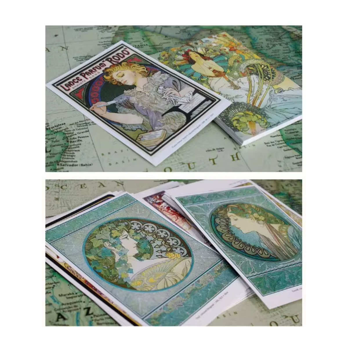 30 Stück Alphonse Maria Mucha Kunstkarten in Box, Vintage Postkarten mit floralen Malereien, mehrfarbig, rechteckig - Bild 4