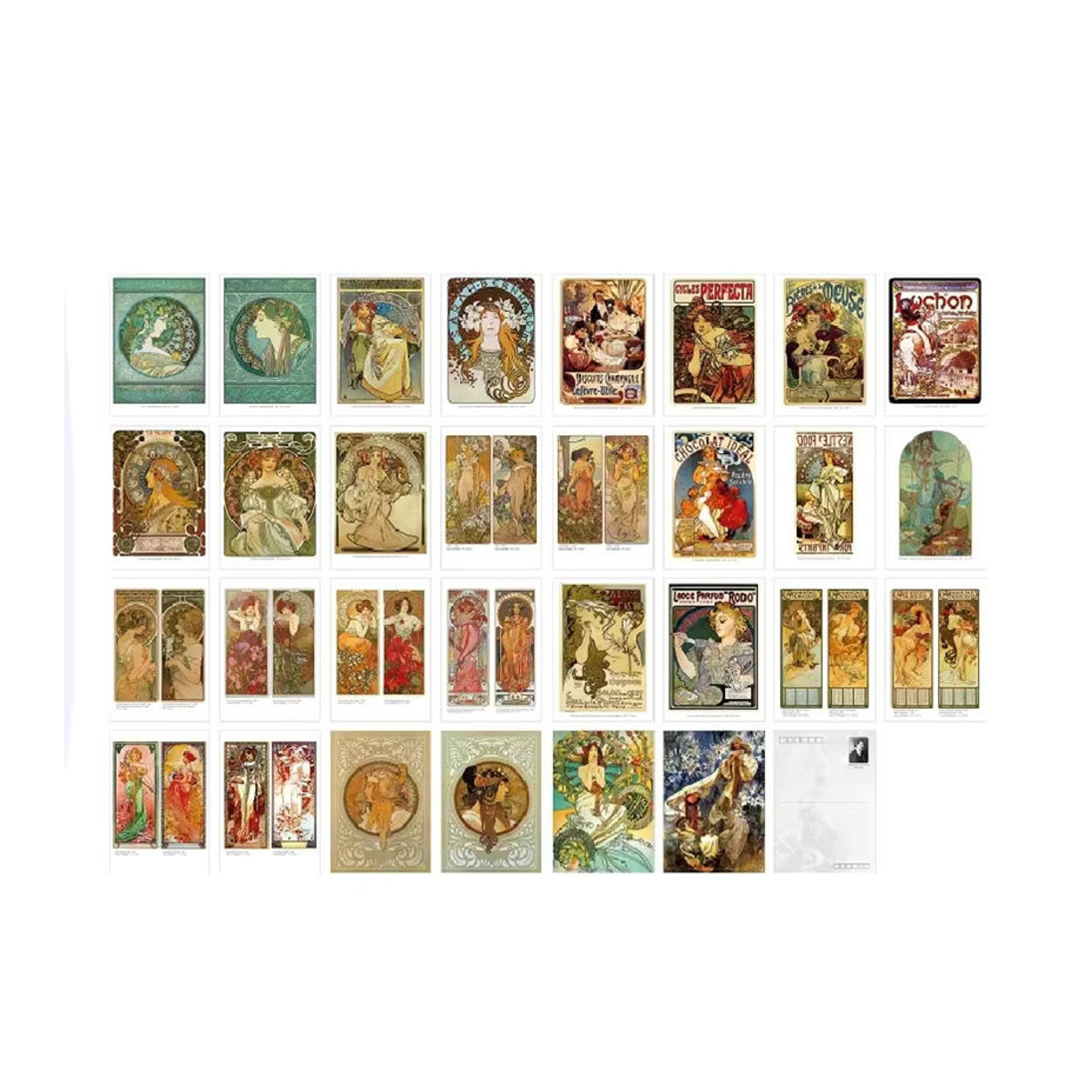 30 Stück Alphonse Maria Mucha Kunstkarten in Box, Vintage Postkarten mit floralen Malereien, mehrfarbig, rechteckig - Bild 5