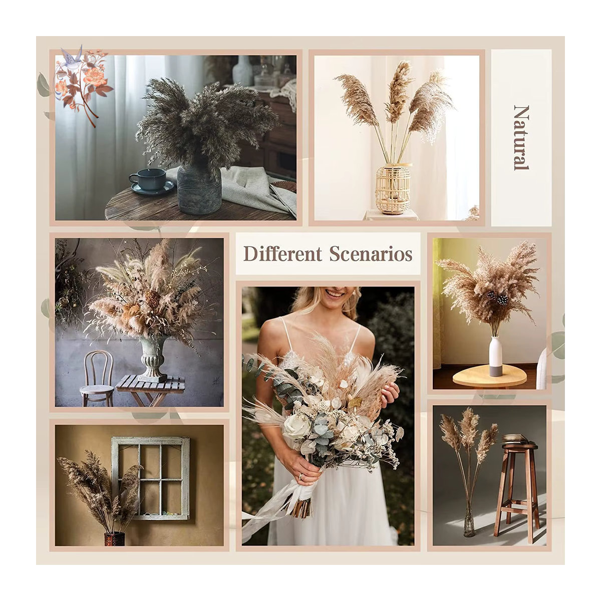 30 Stück getrocknetes Pampasgras Bouquet von YN HI FLOWER in Beige und Gelb zur Dekoration im Bohemian Stil - Bild 6