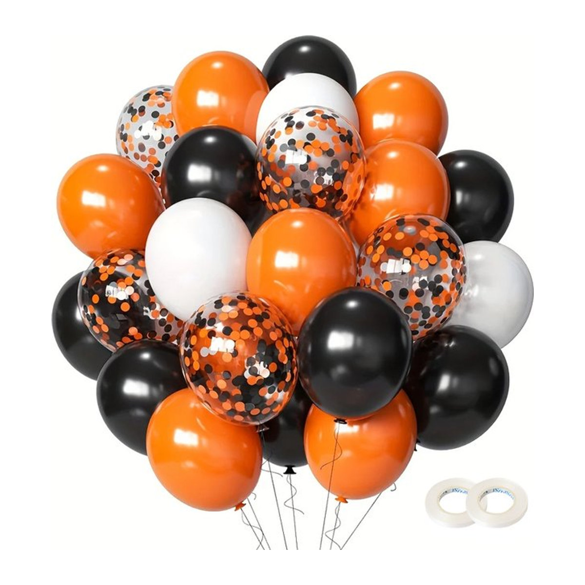 30 Stück Halloween Latex Ballons von LQVYI in Schwarz und Orange mit Kürbis, Skelett und Geist Motiven, Durchmesser: 30,48 cm - Bild 1