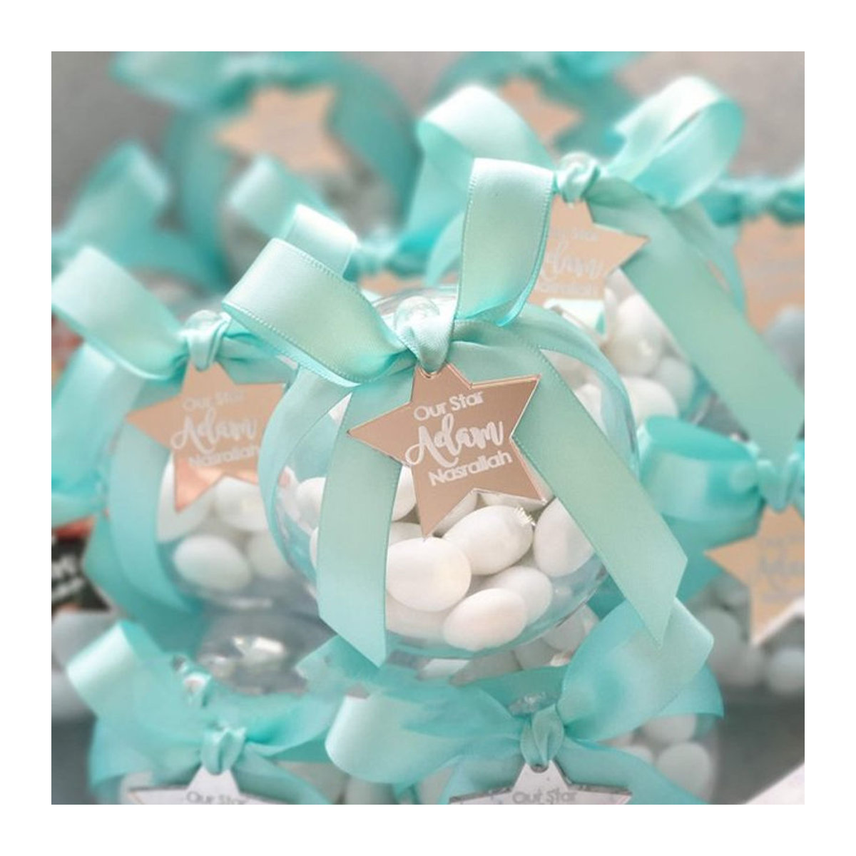 30 Stück I MISS FLY Stern-Gravur Spiegel Tags aus Glas und Holz in Silber, Braun und Transparent für Hochzeit, Baby Shower, Taufe und Geburtstag - Bild 1