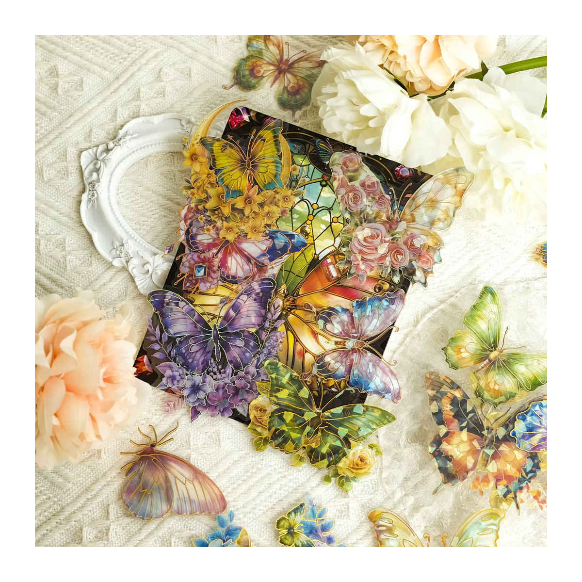30 Stück YIIMANNER Schmetterlingsblumen Aufkleber aus Kunststoff in Gold und Mehrfarbig für DIY Dekorationen - Bild 3