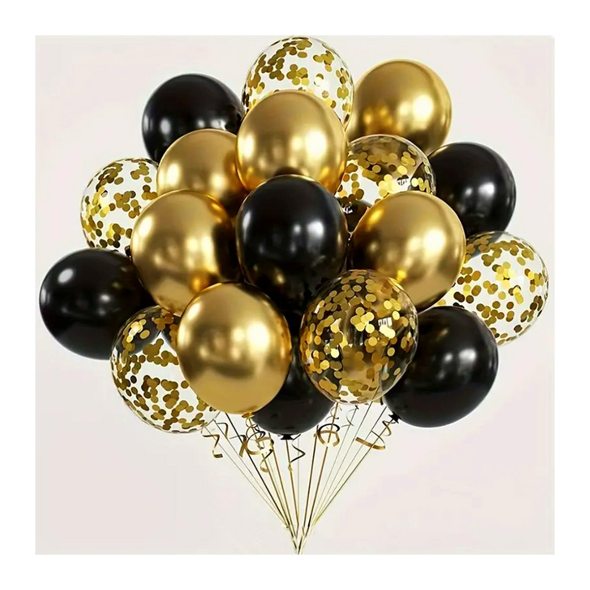 30-teiliges Set runde Konfetti-Luftballons von XHLFCJ in Schwarz-Gold für Geburtstag, Hochzeit und Dekoration - Bild 1