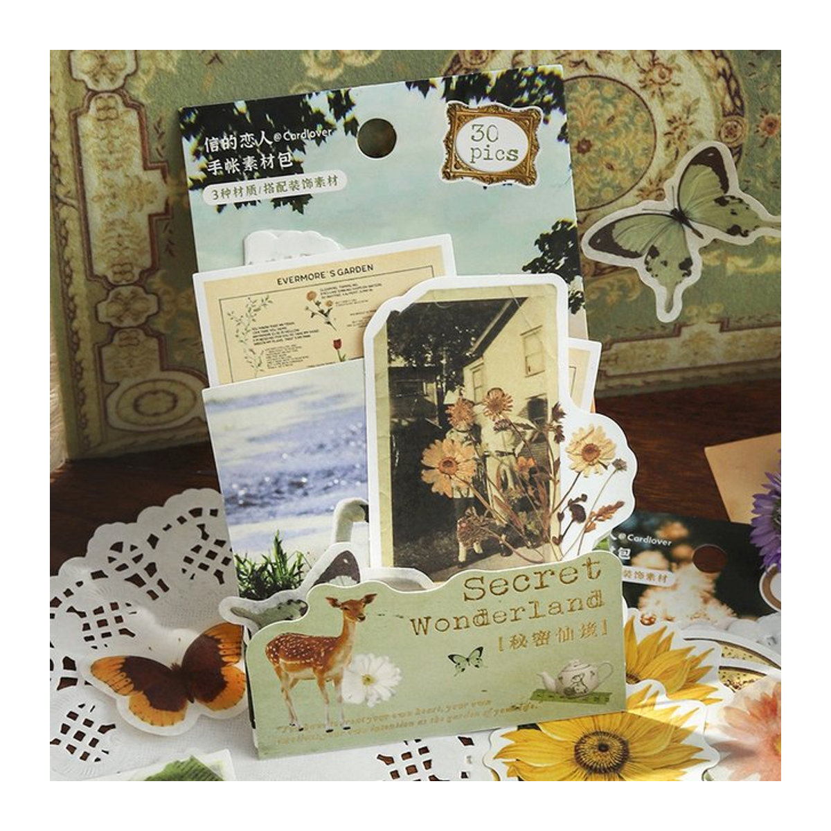 30er Paket Vintage Aufkleber in Bunt für Scrapbooking und Journaling - Bild 1
