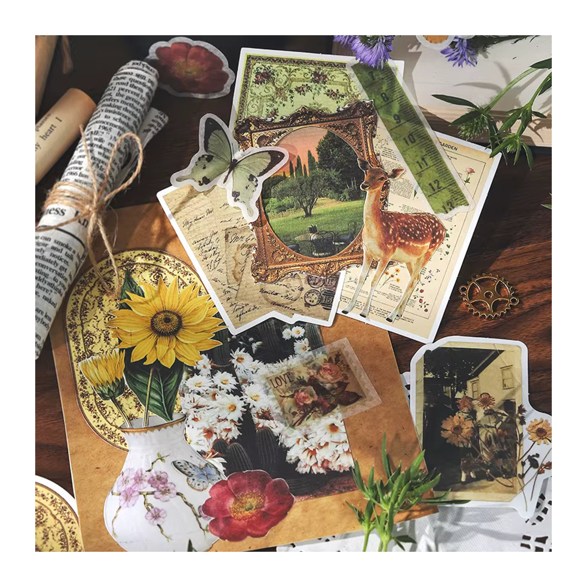 30er Paket Vintage Aufkleber in Bunt für Scrapbooking und Journaling - Bild 2