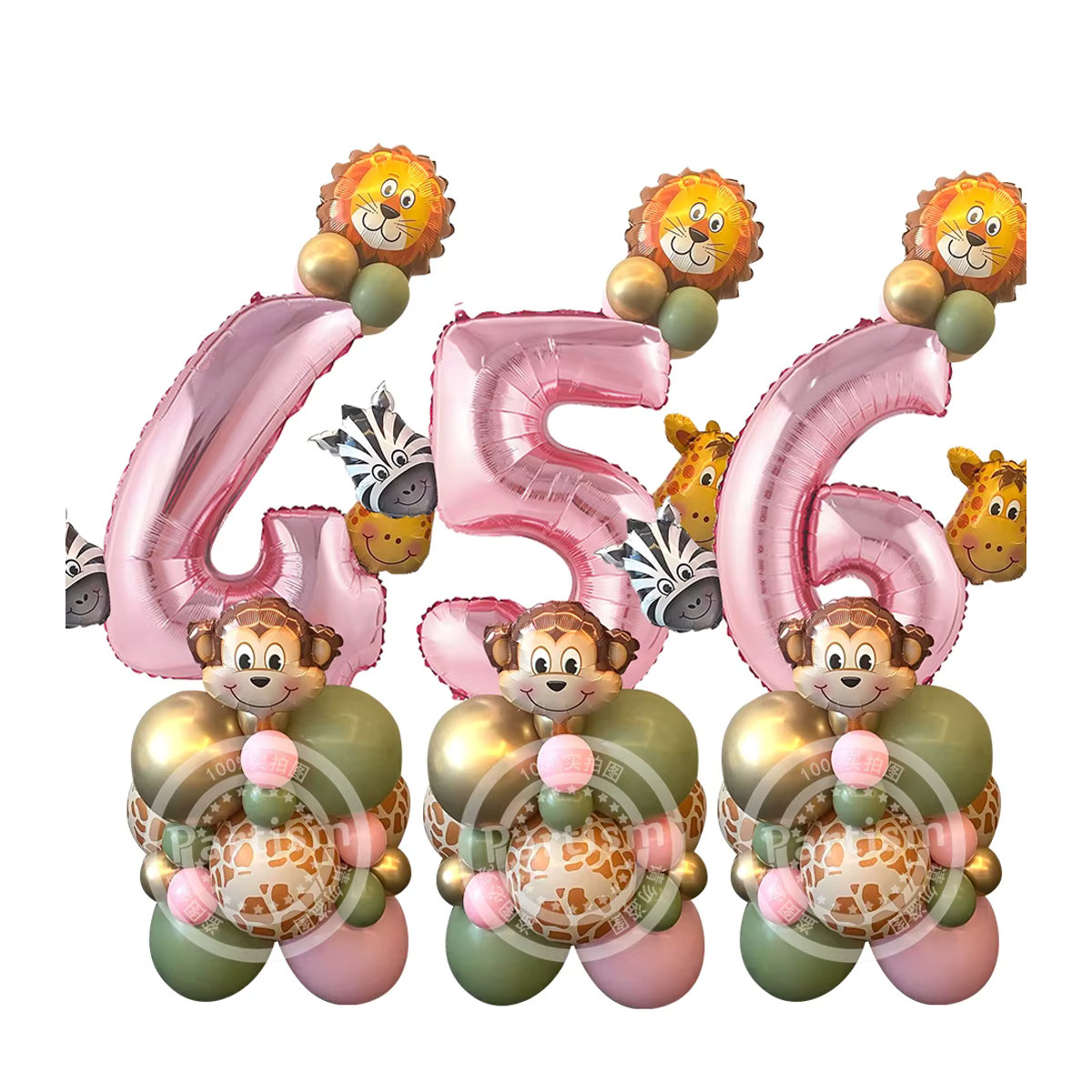 31-teiliges Wildtier Ballon-Set für Wild One Geburtstagsparty mit rosa Zahlenfolienballons und Animal Print Dekoration - Bild 3