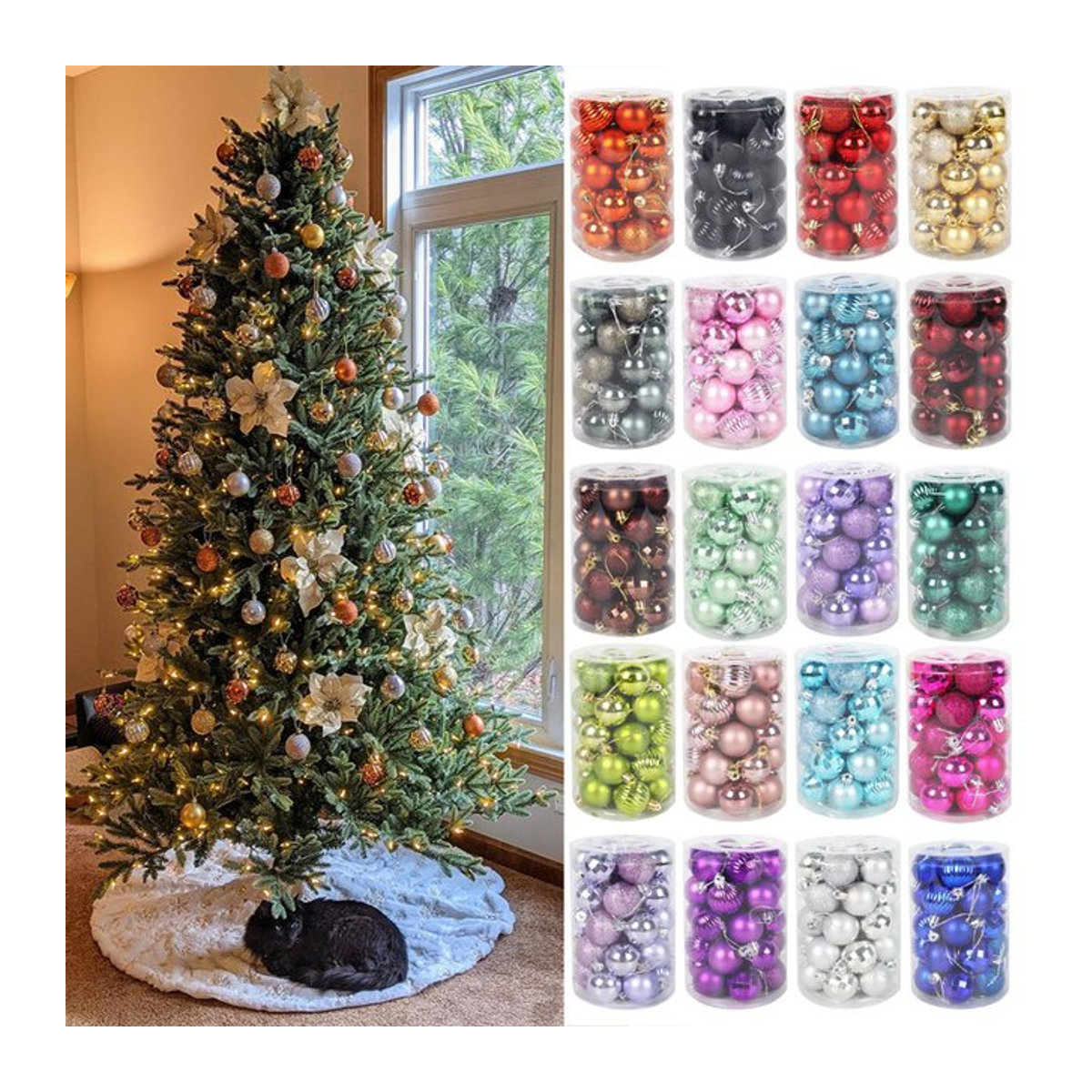 34er Set joy-enlife Weihnachtsbaum Kugeln aus Kunststoff, mehrfarbige runde Christbaumanhänger zur Dekoration - Bild 1