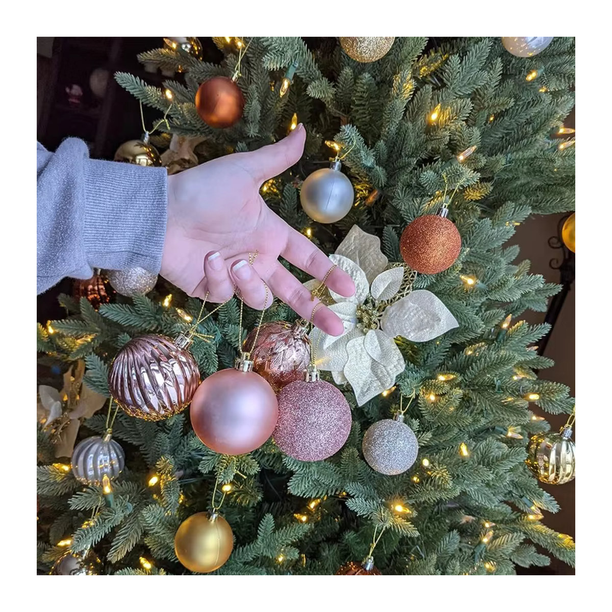 34er Set joy-enlife Weihnachtsbaum Kugeln aus Kunststoff, mehrfarbige runde Christbaumanhänger zur Dekoration - Bild 2