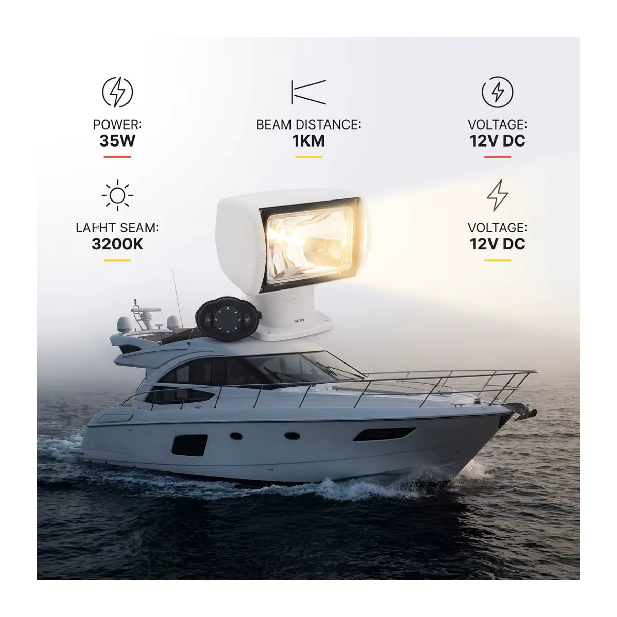 360-Grad Ferngesteuerter Marine-Suchscheinwerfer 12V 24V Wasserdichter Bootsstrahler für Yacht und Fischereifahrzeug in Schwarz oder Weiß - Bild 4