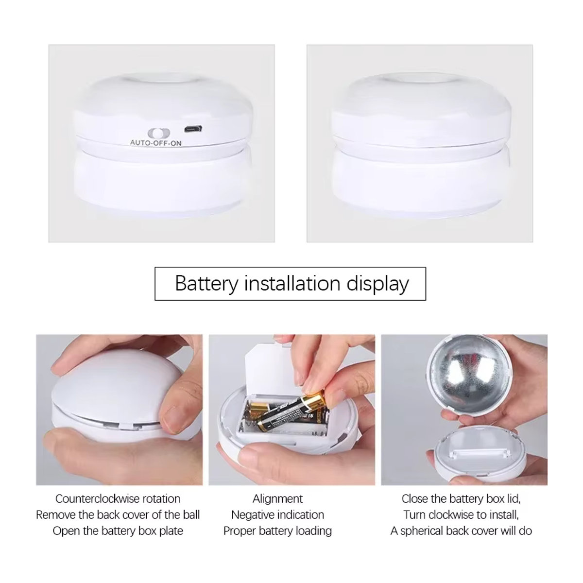 360 Grad rotierendes LED-Nachtlicht in Weiß, magnetische und wiederaufladbare Nachttischlampe mit USB- und Batteriebetrieb für Schlafzimmer, Flur und Schrank - Bild 3