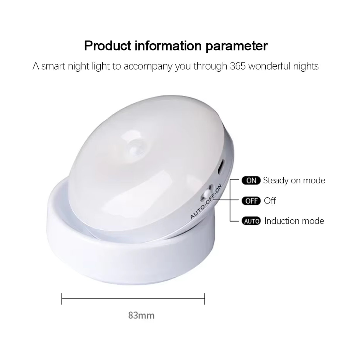 360 Grad rotierendes LED-Nachtlicht in Weiß, magnetische und wiederaufladbare Nachttischlampe mit USB- und Batteriebetrieb für Schlafzimmer, Flur und Schrank - Bild 4