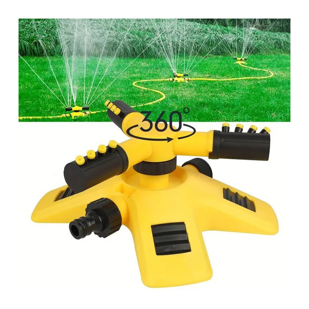 360-Grad-Sprinklerkopf mit automatischer Drehung und Bodenstecker in Gelb - Bild 1
