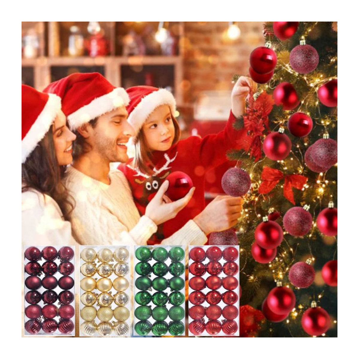36er Set Weihnachtskugeln als Hängeornamente in Silber und Mehrfarbig aus Kunststoff für deinen Weihnachtsbaum und zur Dekoration - Bild 1