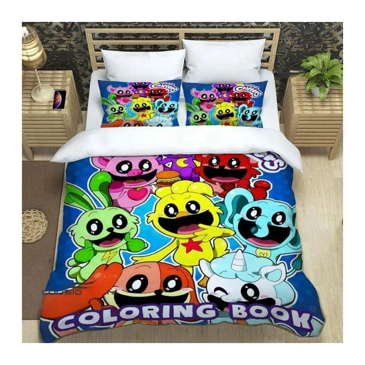 3D-Cartoon-Bettwäsche-Set mit lächelnden Tieren in Mehrfarbig, Bettbezug und Bettdecke mit Reißverschluss, B/H: 240 x 220 cm - Bild 1