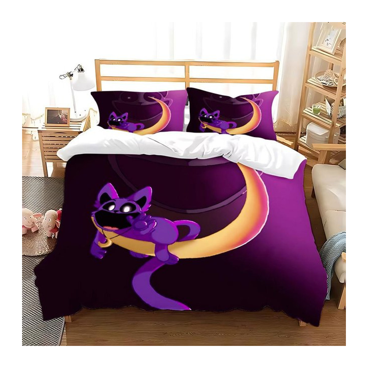 3D-Druck Bettwäscheset CatNap X DogDay in Lila, 3-teiliges Set bestehend aus Bettbezug und Kissenbezügen, B/H: 140 x 200 cm - Bild 1