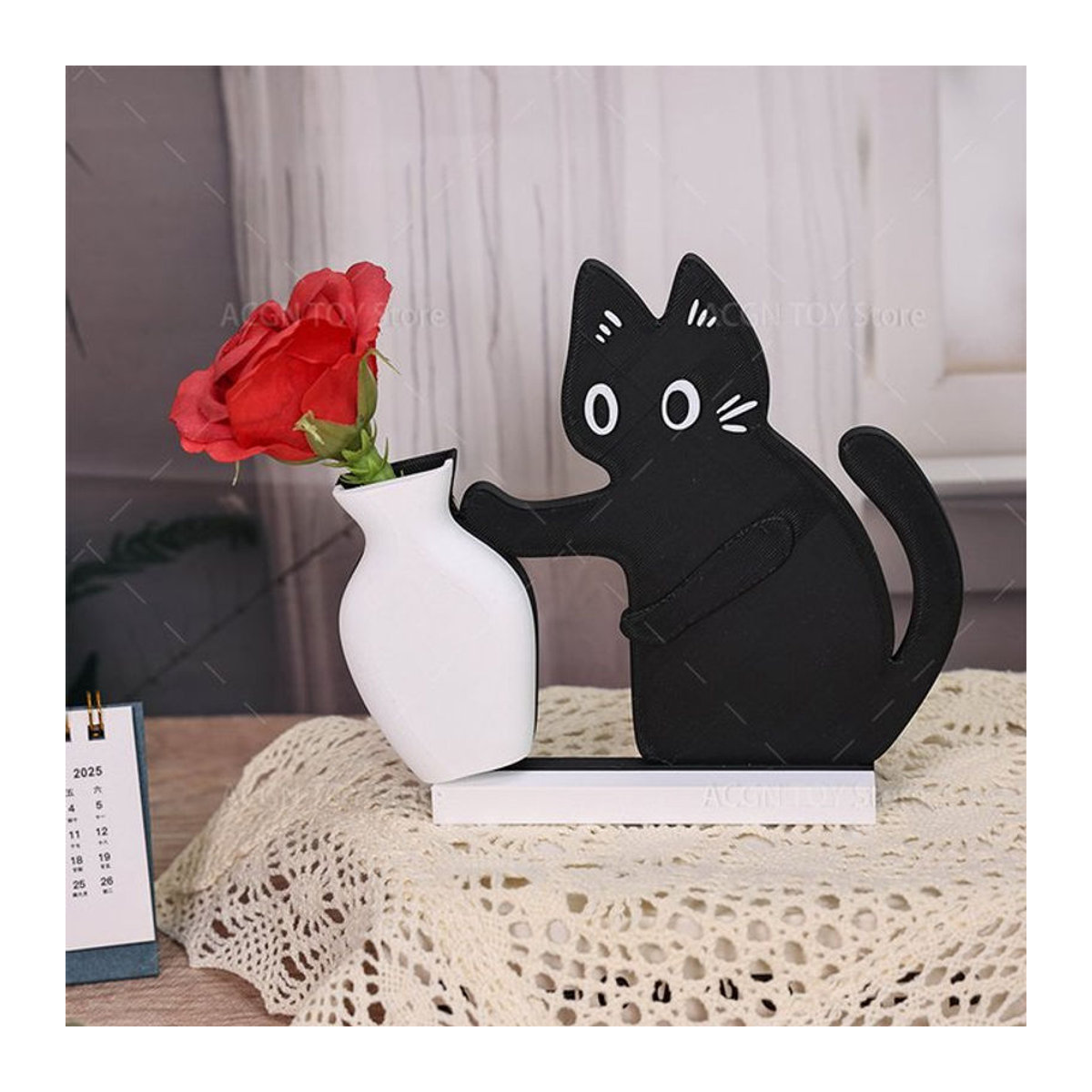 3D-gedruckte Kätzchenvase in Weiß aus Kunststoff für Schnittblumen als minimalistische Tier-Dekoration - Bild 1