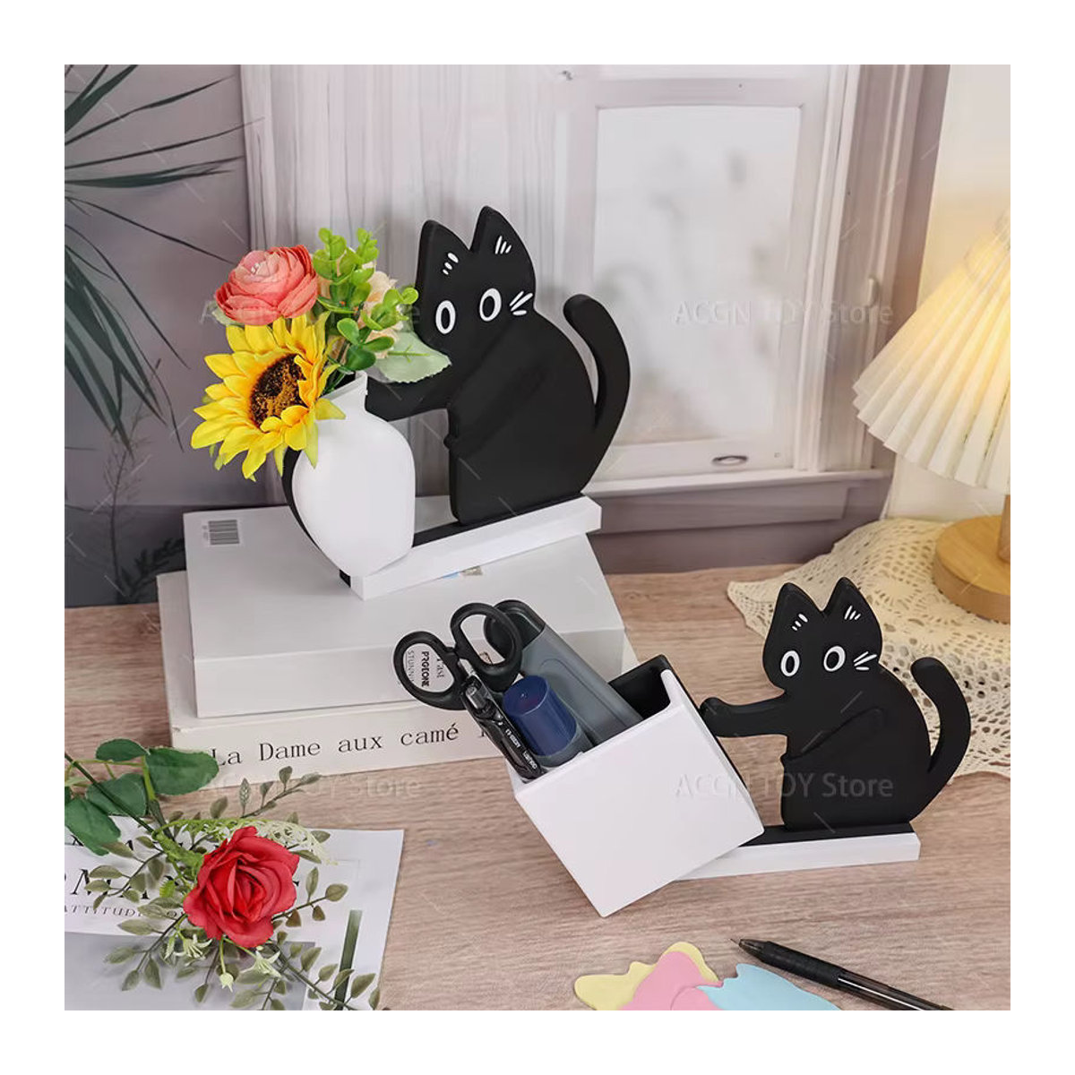 3D-gedruckte Kätzchenvase in Weiß aus Kunststoff für Schnittblumen als minimalistische Tier-Dekoration - Bild 2