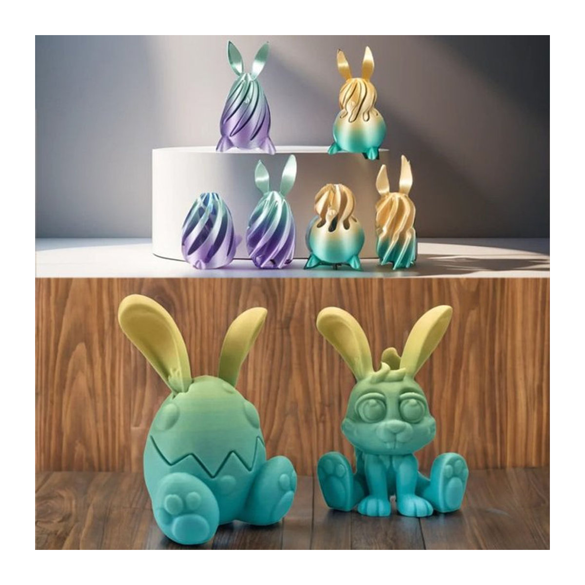 3D-gedruckte Osterhasen-Ei-Dekoration aus Kunststoff in Lila, Rosa oder Mehrfarbig als Tischdekoration und Spielzeug für Kinder - Bild 1