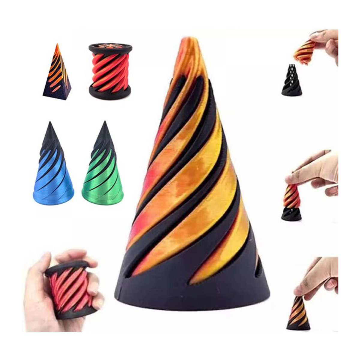 3D-gedrucktes Spiralkegel-Zappelspielzeug als geometrische unmögliche Pyramide und dekorative Passthrough-Skulptur in Mehrfarbig aus Kunststoff - Bild 1